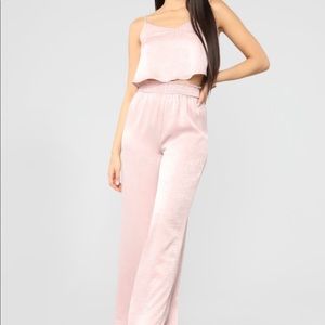 Blush satin pant set